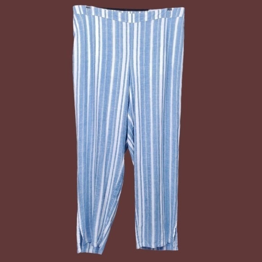 Catherines Womens Blue White Striped Linen Blend Pull-On Pants Size 1X NWT